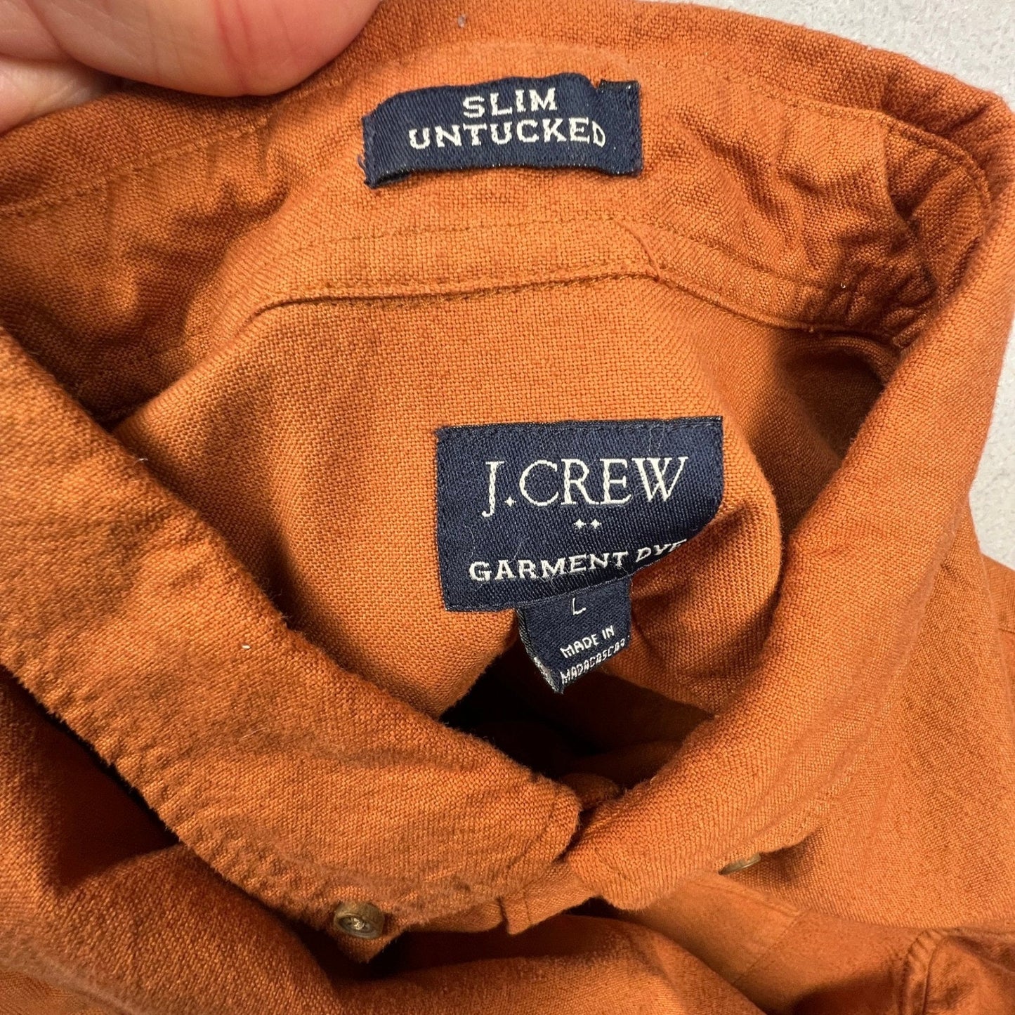 J.Crew Button Down Shirt Mens Large Orange Slim Untucked Garment Dye Casual