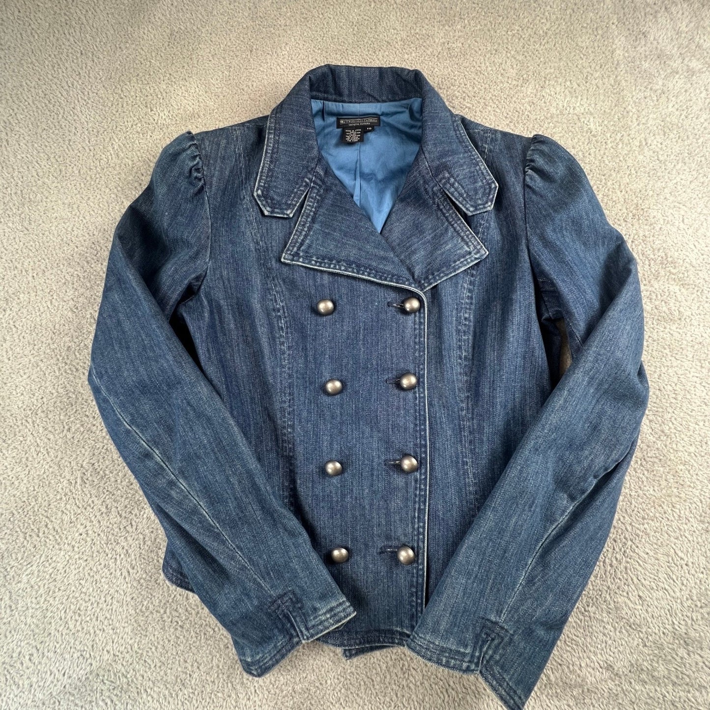 Vintage Denim Military Jacket NapoleonJacket Size 10 Double Breasted Y2K
