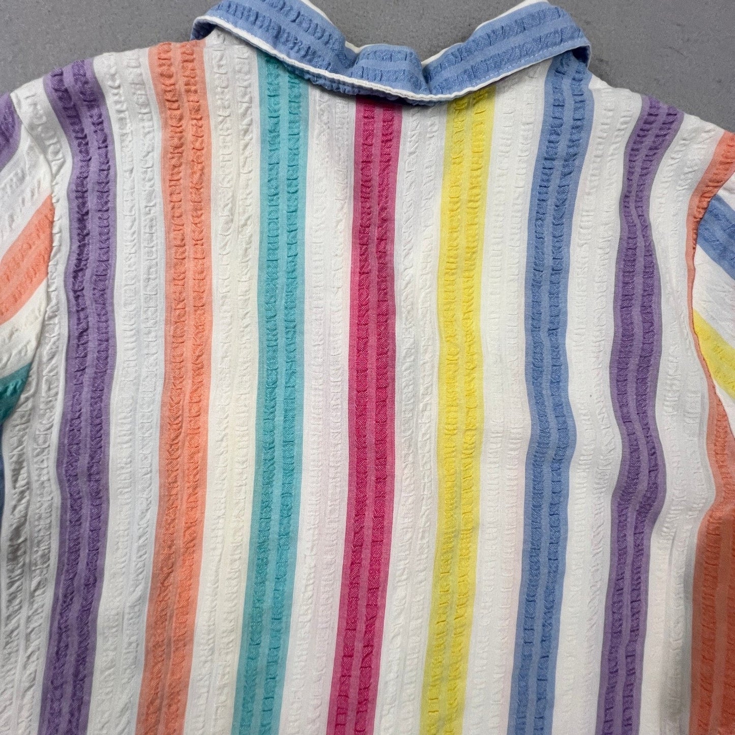 Colorful Seersucker Button Up Shirt Womens L Multi Color Rainbow Stripe Camp Top