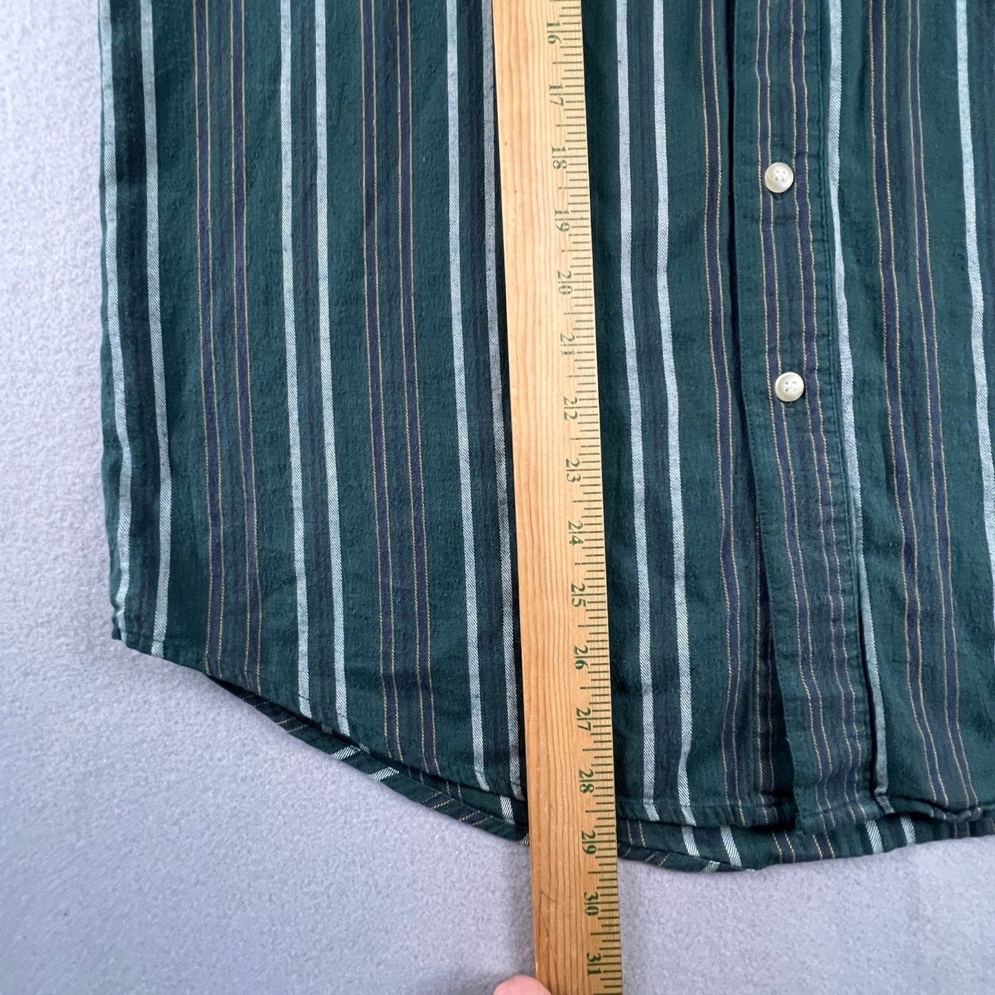 VTG Bugle Boy Button Down Shirt Mens Medium Green Striped Cotton Long Sleeve