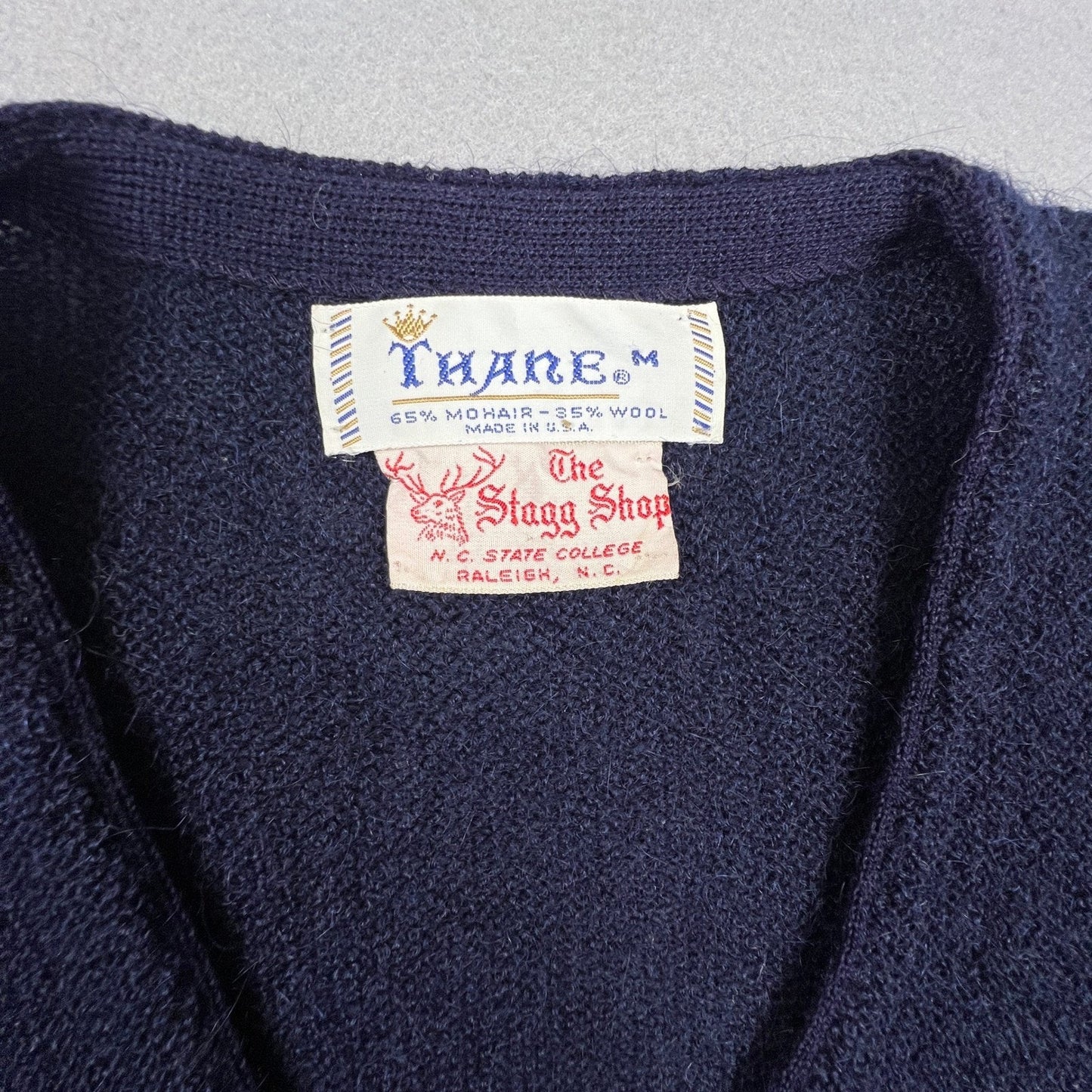 Thane Mohair Wool Sweater Mens Medium Blue V-Neck Vintage 60s Fuzzy Ivy League