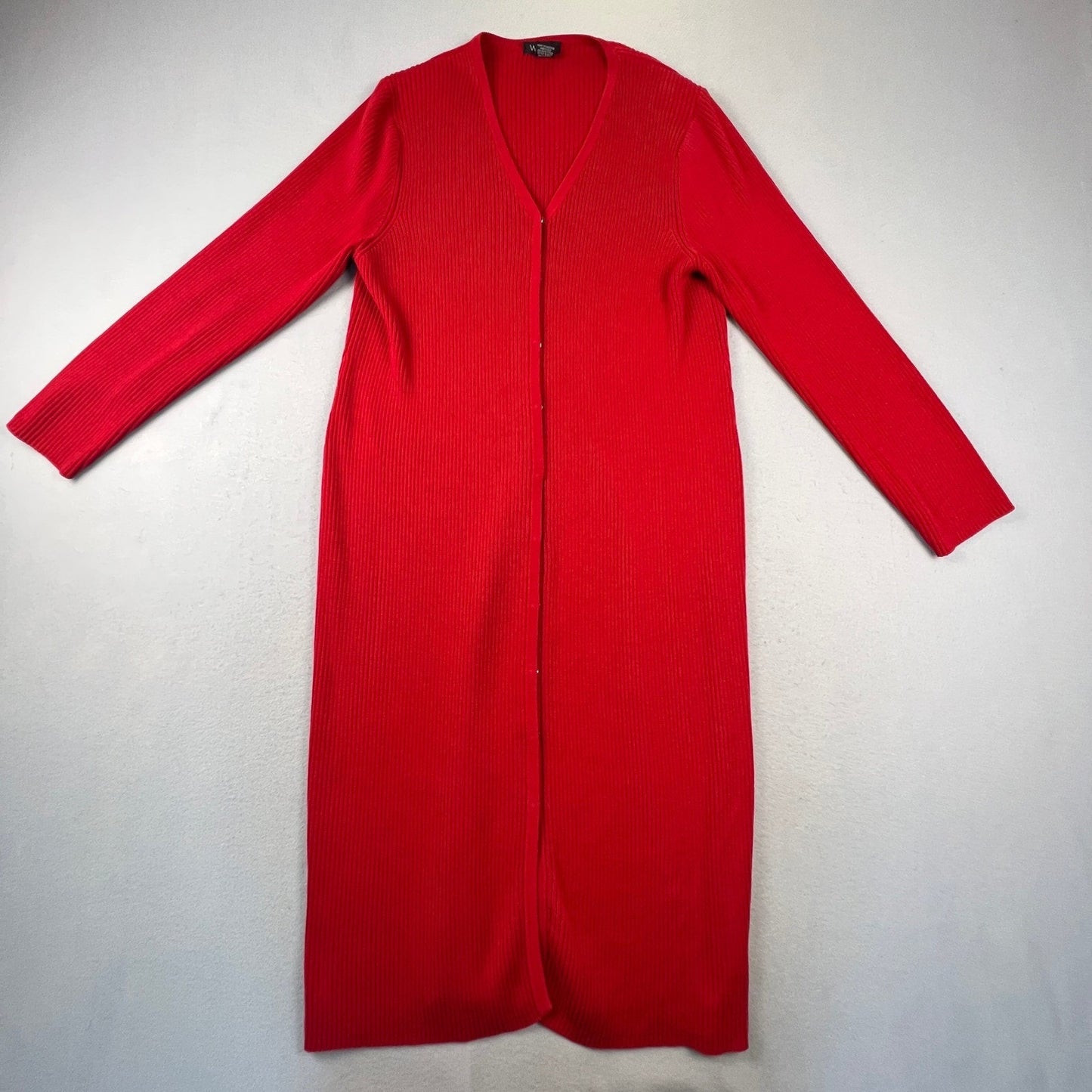 Cardigan Dress Womens XL Red Ribbed Knit Longline Midi Button Front Willi Smith