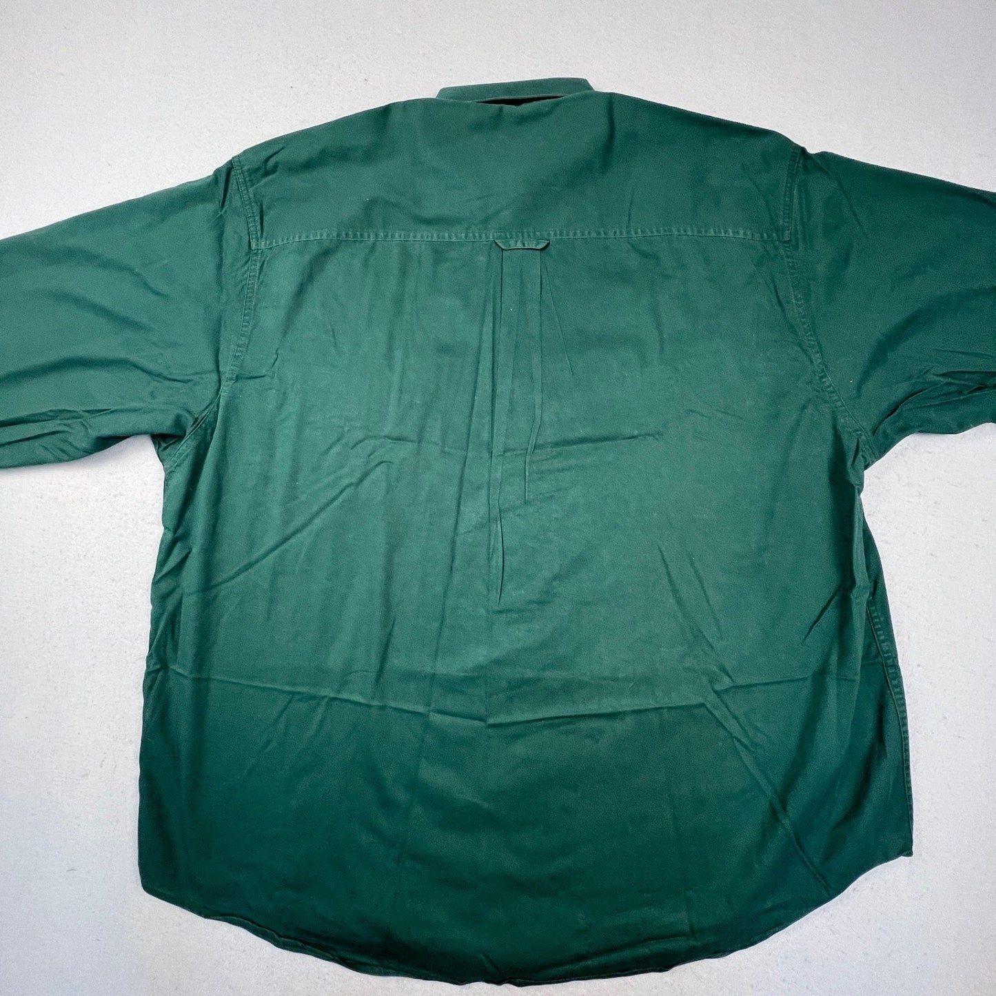 Eddie Bauer Button Down Shirt Mens XL Green Cotton Twill Long Sleeve Workwear