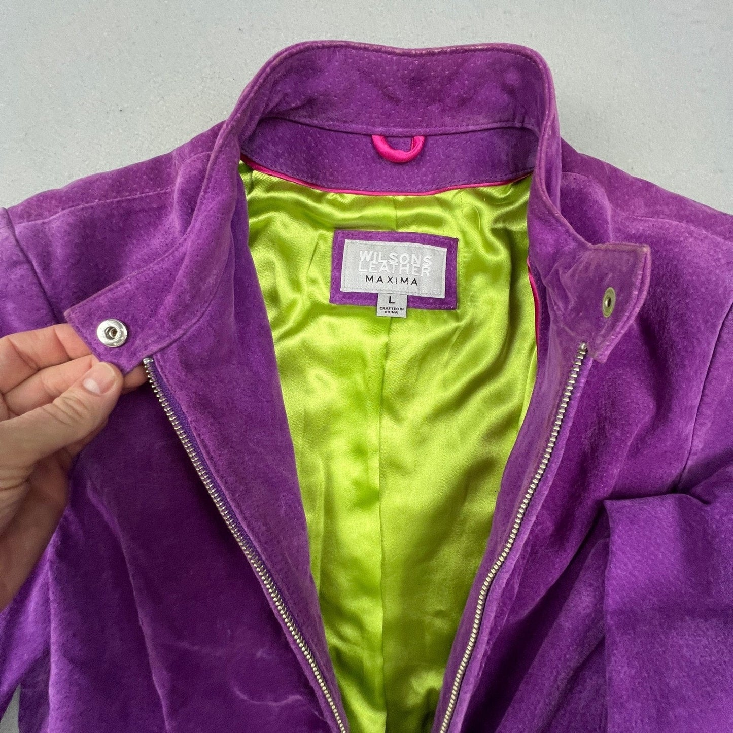 Wilsons Leather Maxima Suede Jacket Women L Purple Moto Mock Neck Y2K Joker Chic