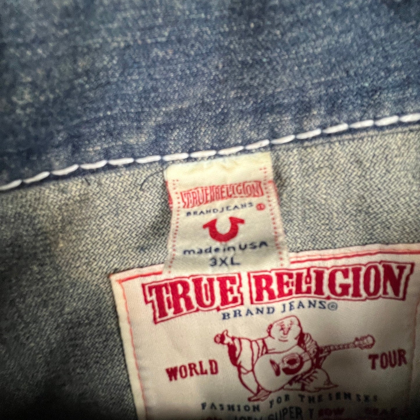 True Religion Denim Jacket Mens 3XL Blue Joey Super T Big Stitch Western Y2K