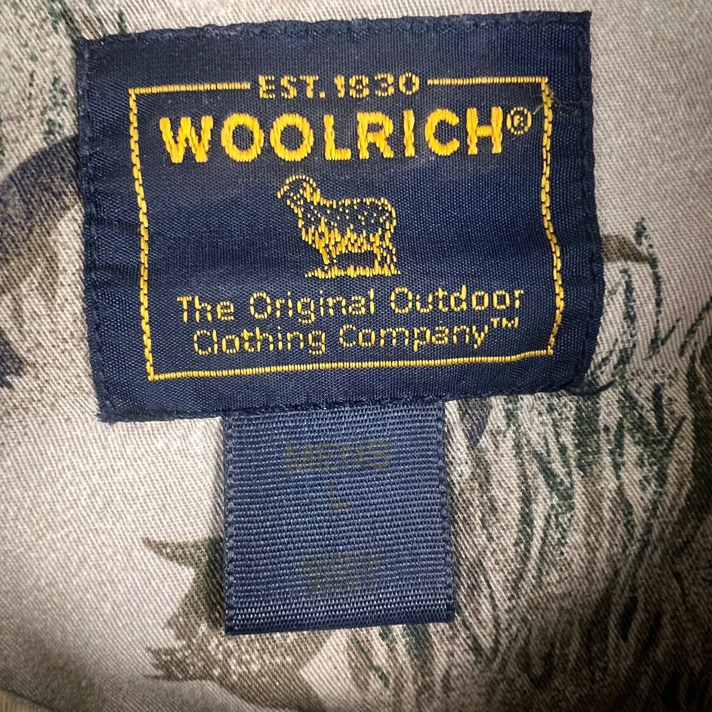 Woolrich Button Down Shirt Mens L Grey Duck Marsh Print Hunting Outdoor Cabin