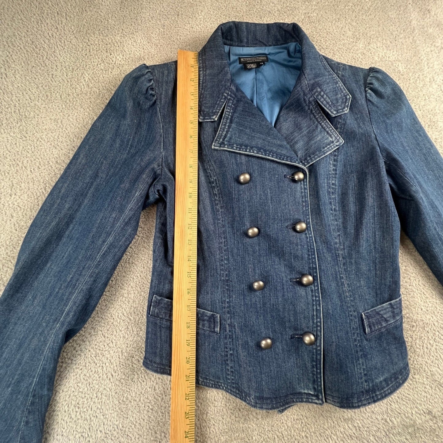 Vintage Denim Military Jacket NapoleonJacket Size 10 Double Breasted Y2K