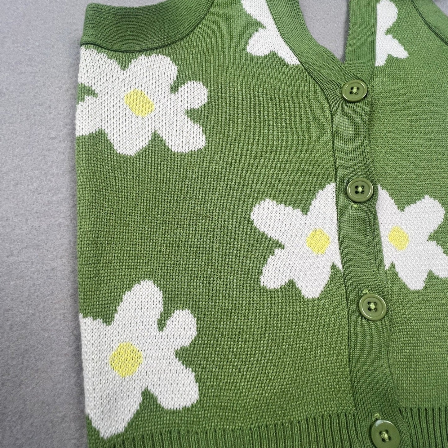 Daisy Street Halter Knit Top Womens Small Green Floral Button Front Retro Y2K