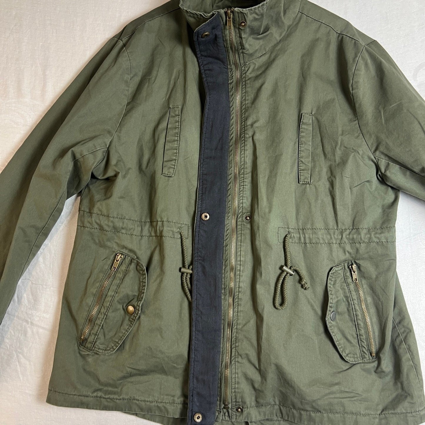 Ambiance Utility Jacket Womens 2XL Drawstring Waist Zip Front Collar Olive Green