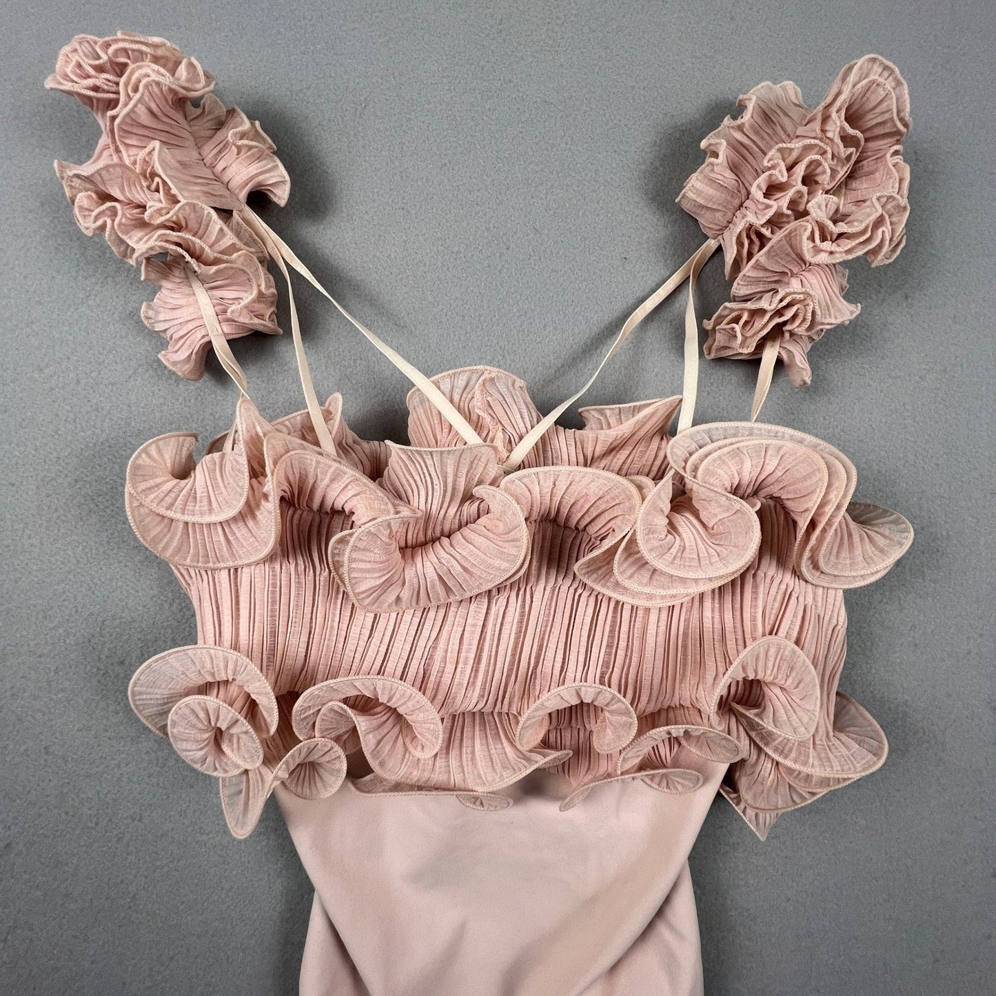 Intimately Free People Bodysuit Womens XS Pink Ruffle Pleated Boho Coquette