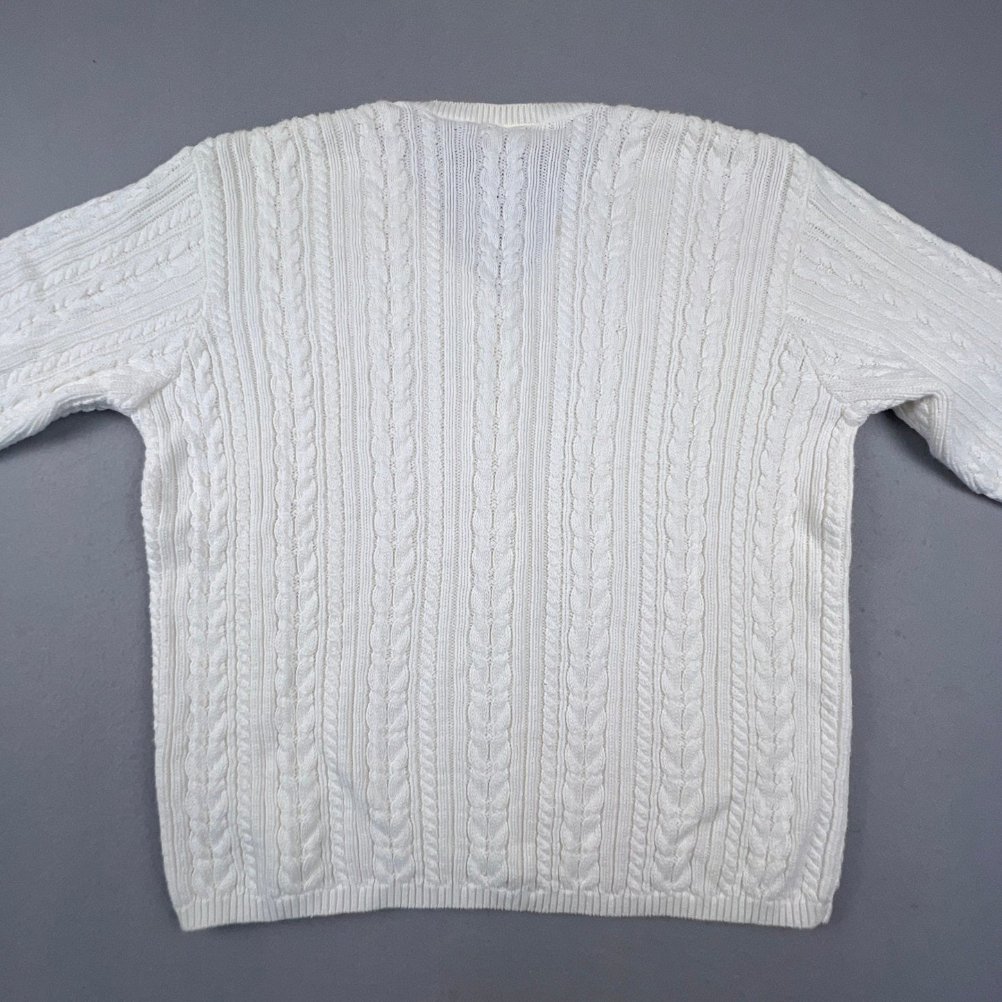 VTG Talbots Cardigan Sweater Womens Medium Petite White Cotton Cable Knit Preppy