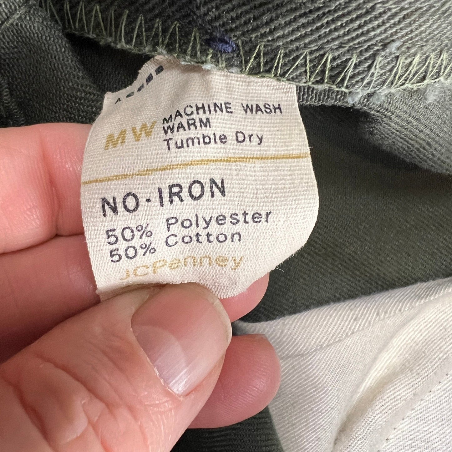 Vintage Work Pants Mens 31x31 Green No-Iron Twill Straight Leg Trousers