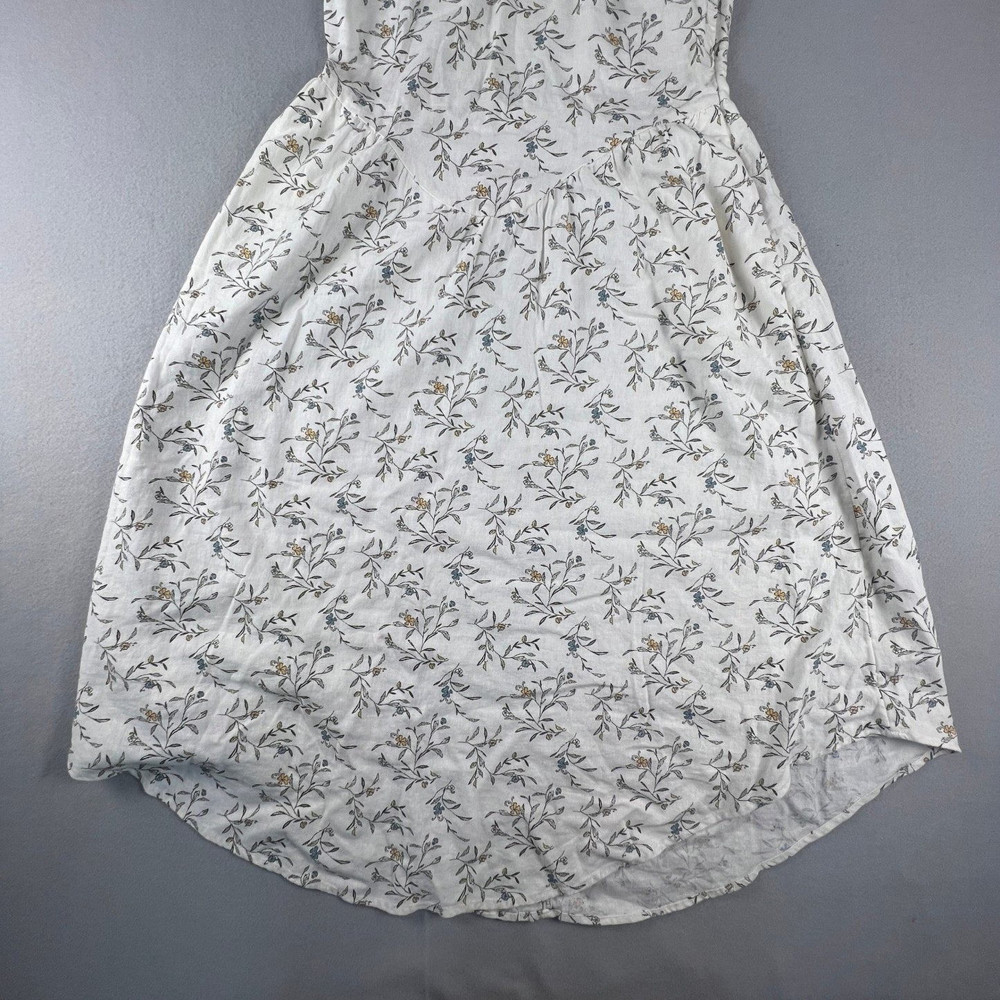 Floral Midi Dress Womens XS White Linen Blend Summer Casual Universal Thread