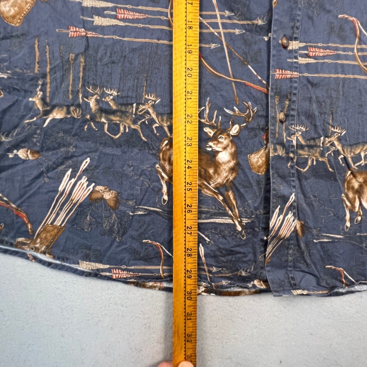 Gallop Button Down Shirt Mens XXL Blue Deer Bow Arrow Print Long Sleeve Hunting