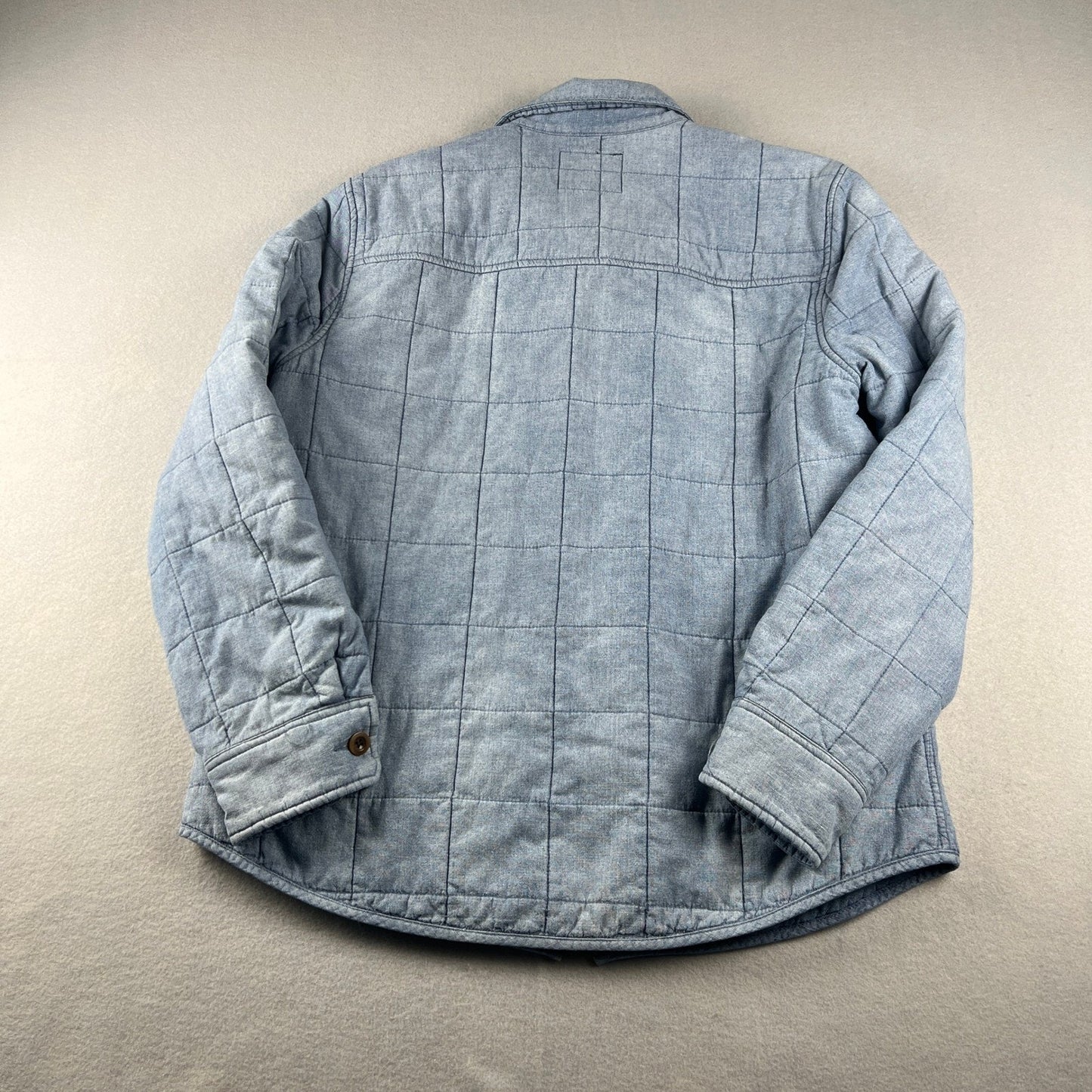 Lucky Brand Quilted Shirt Jacket Mens Medium Blue Cotton Linen Workwear Shacket