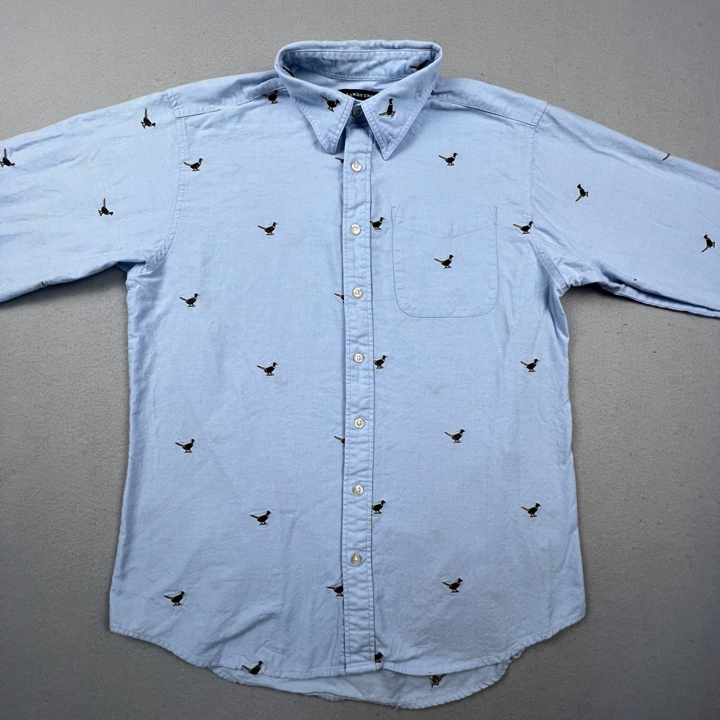 Lands End Pheasant Bird Shirt Womens M Embroidered Oxford Button Down Preppy