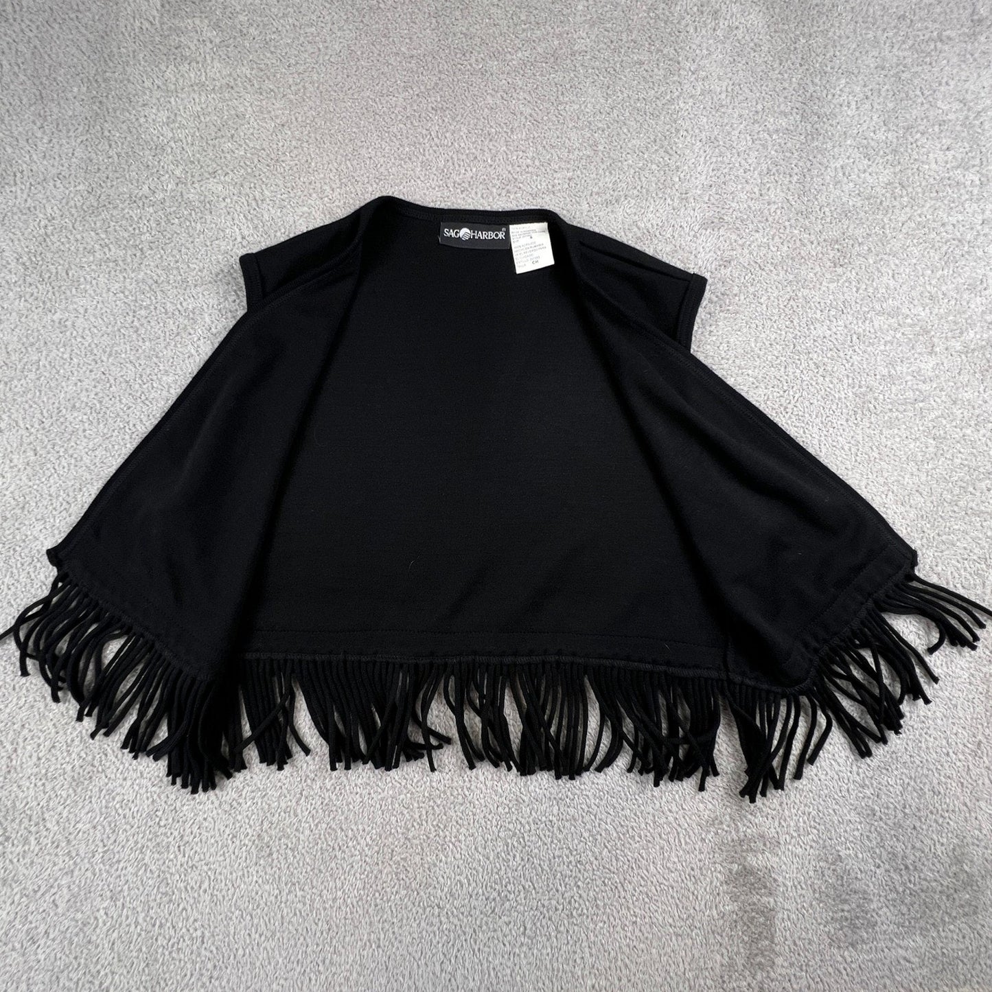 Fringe Knit Vest Women Small Black Open Front Boho Western Festival