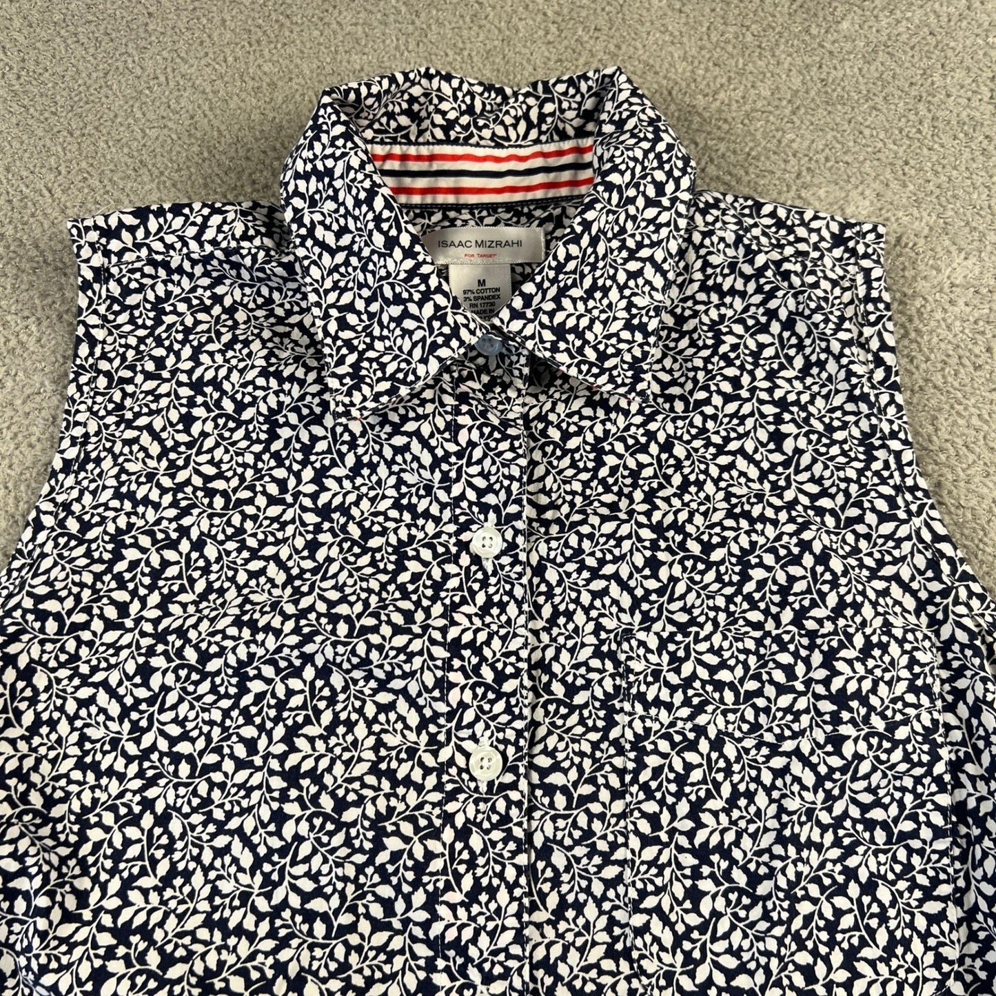 Isaac Mizrahi Shirt Dress Womens Medium Blue Floral Sleeveless Cotton Preppy
