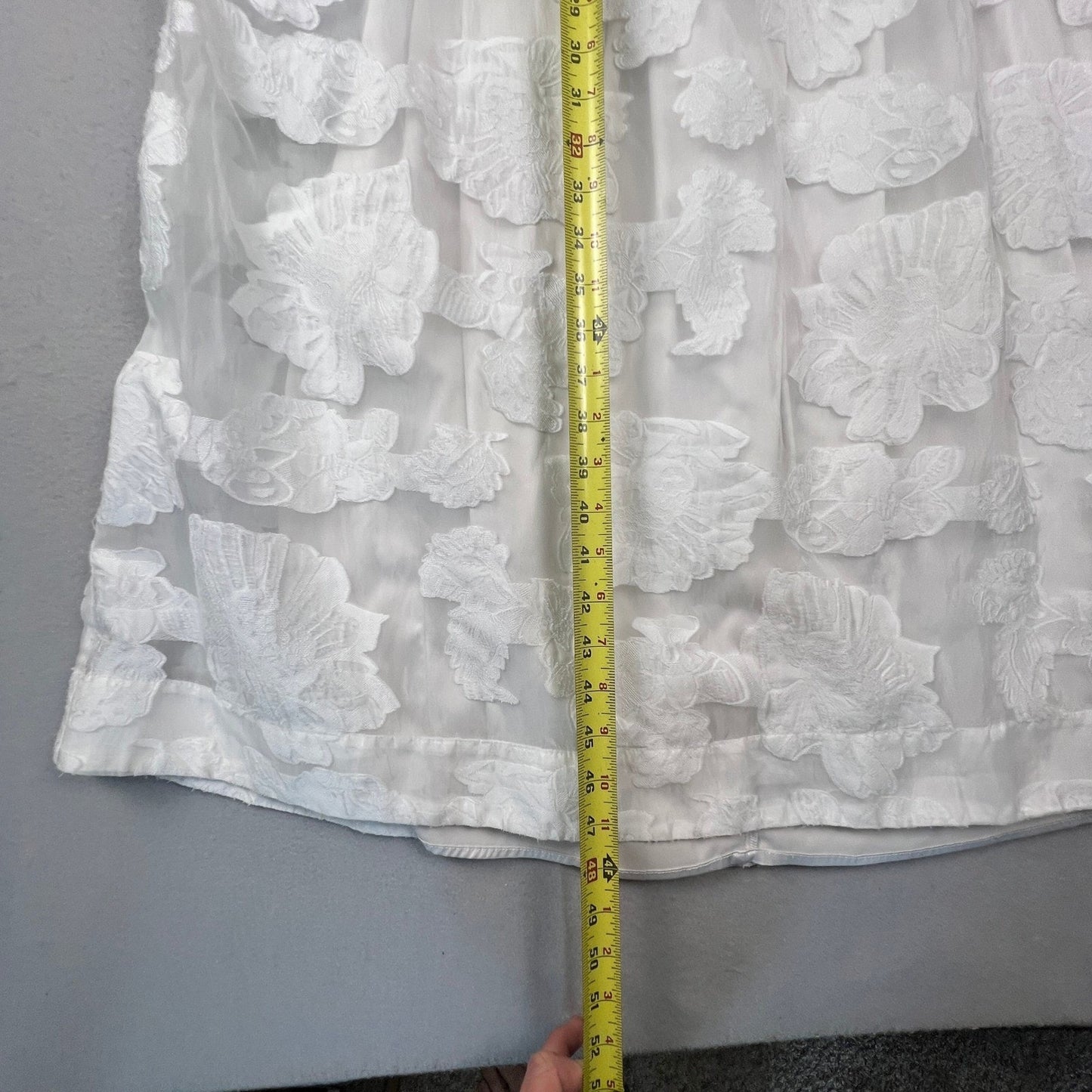 BHLDN Maxi Dress Womens Small White Floral Jacquard Organza Empire Bridal Boho