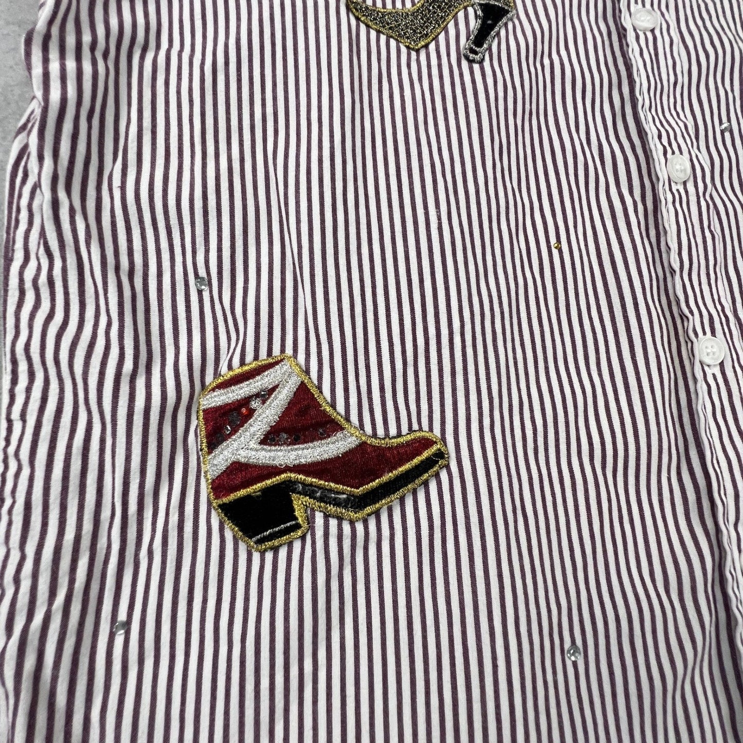 Bobbie Brooks Button Up Shirt Womens Small Purple Stripe Shoe Applique Blouse