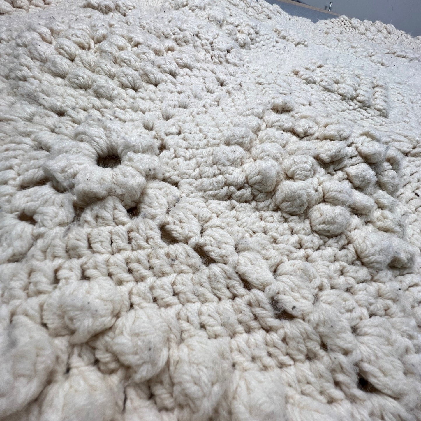 Handmade Crochet Popcorn Stitch Afghan Blanket 72x58 Cream Boho Farmhouse VTG