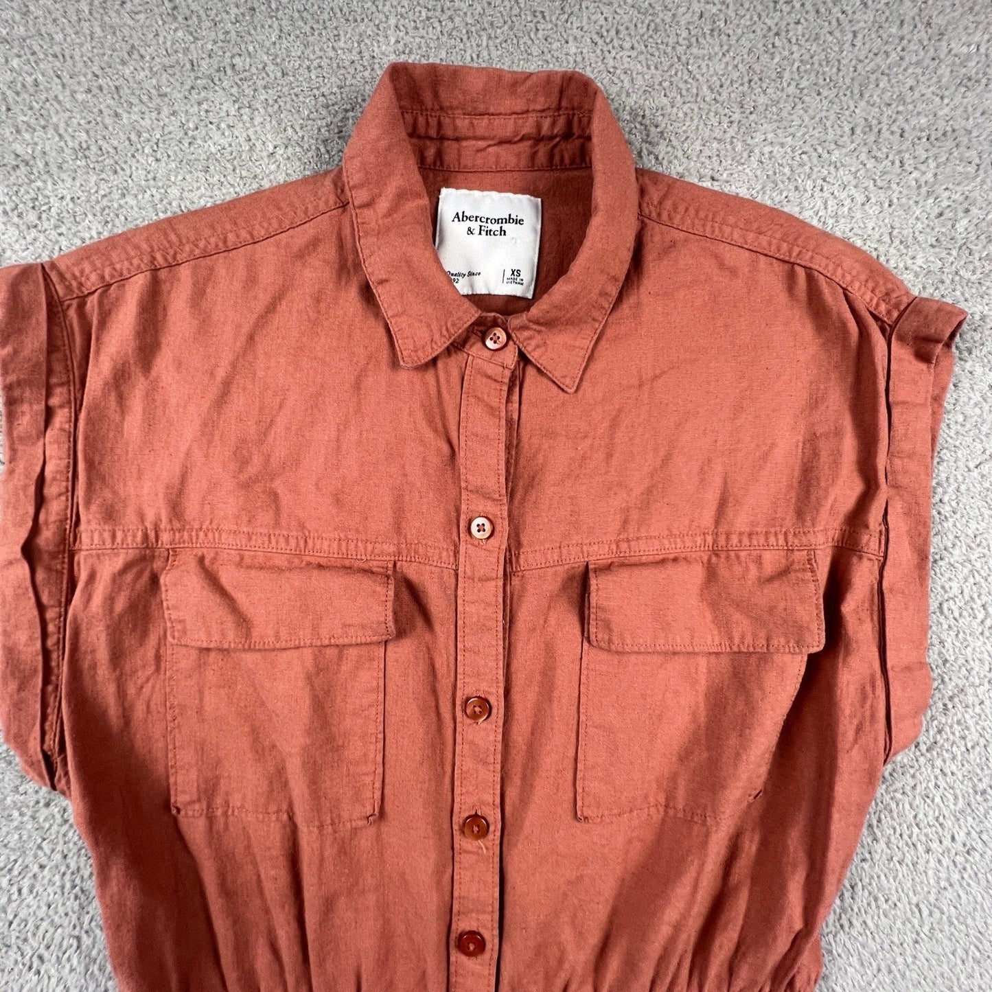 Abercrombie & Fitch Womens Romper XS Linen Blend Utility Terracotta Jumpsuit