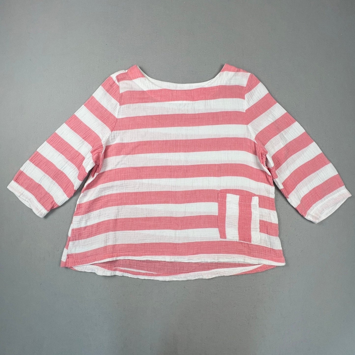 Habitat Top Women L Pink White Striped Cotton Gauze 3/4 Sleeve Pocket 75929