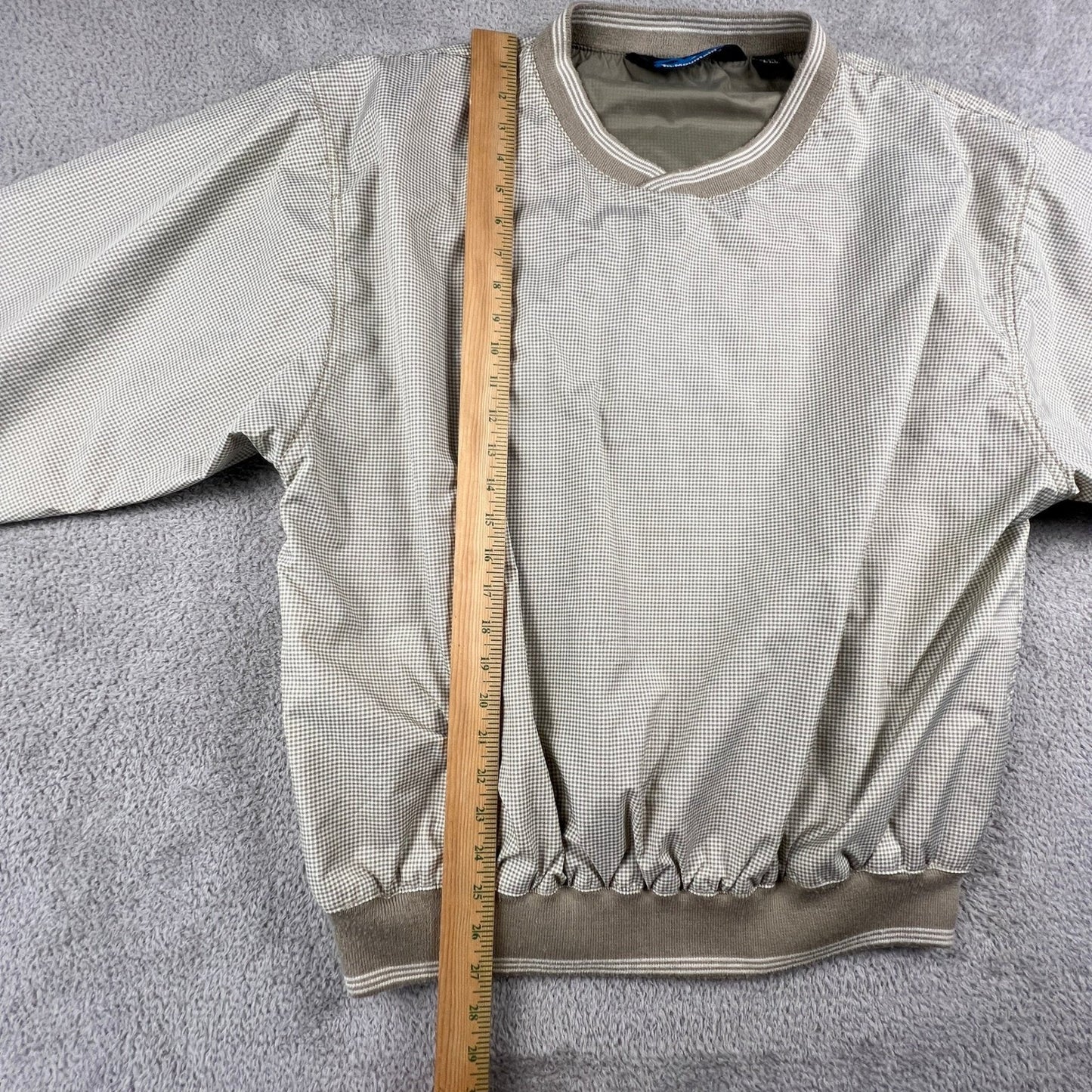 Tri-Mountain Windbreaker Pullover Mens Large Tan Houndstooth V-Neck Golf Jacket