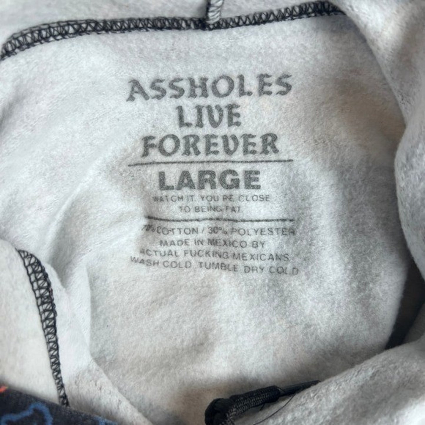 As*holes*s Live Forever Hoodie Men Large All Over Print Text Sweatshirt Pocket