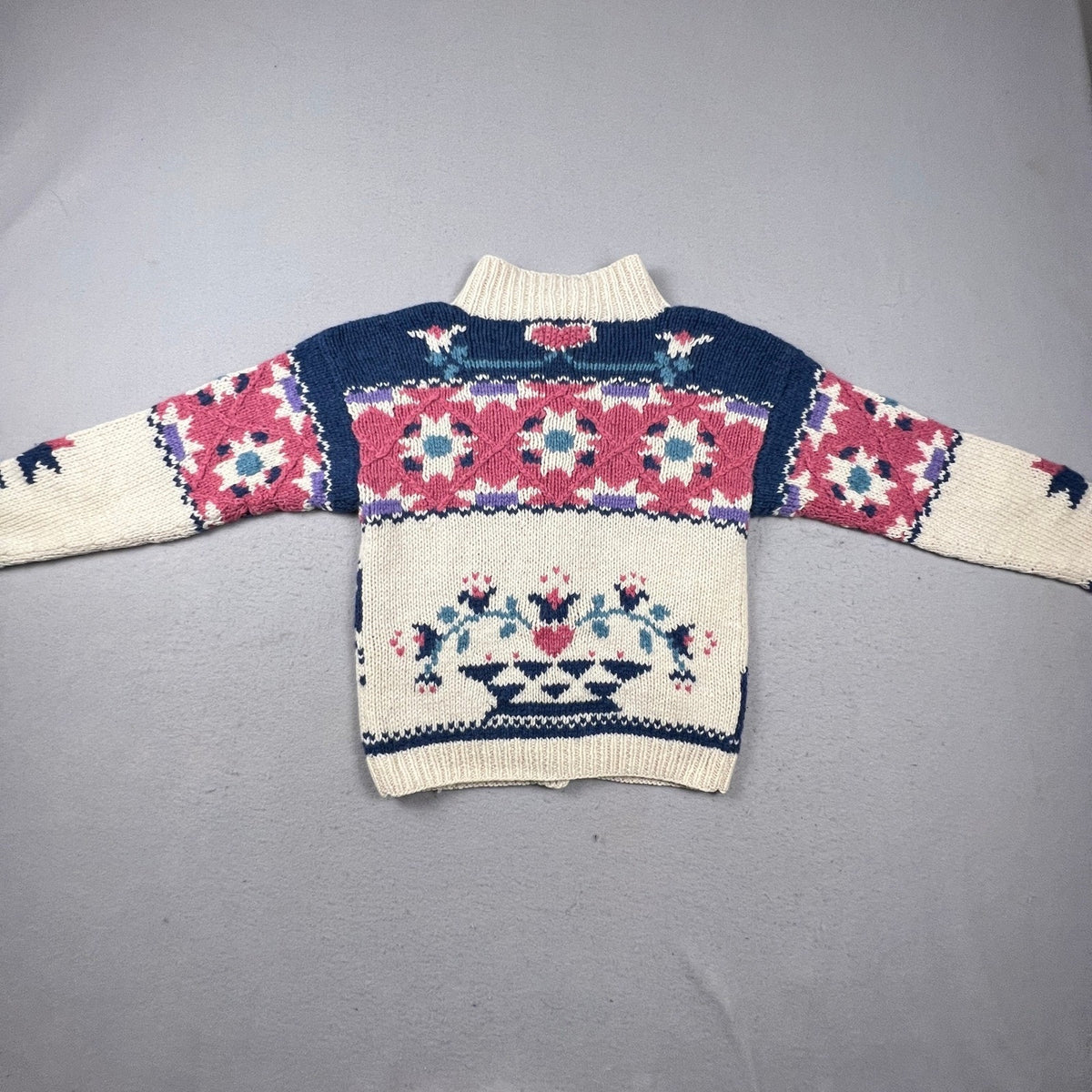 Woolrich Cardigan Sweater Womens M Cream Wool Folk Art Intarsia Vintage 90s Knit