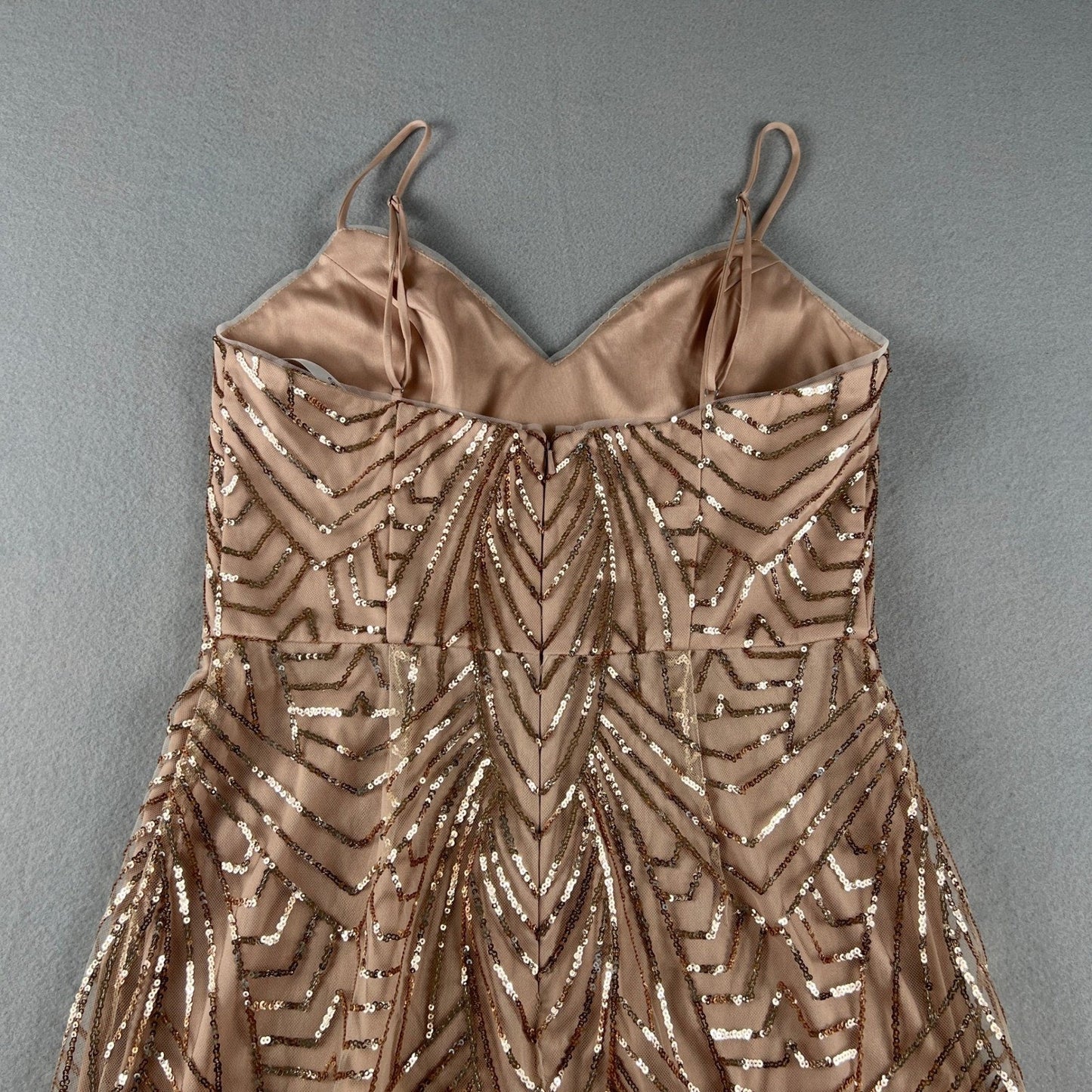 Sequin Maxi Dress Womens 10 Rose Gold Art Deco Formal Prom Gown Wedding Bridal