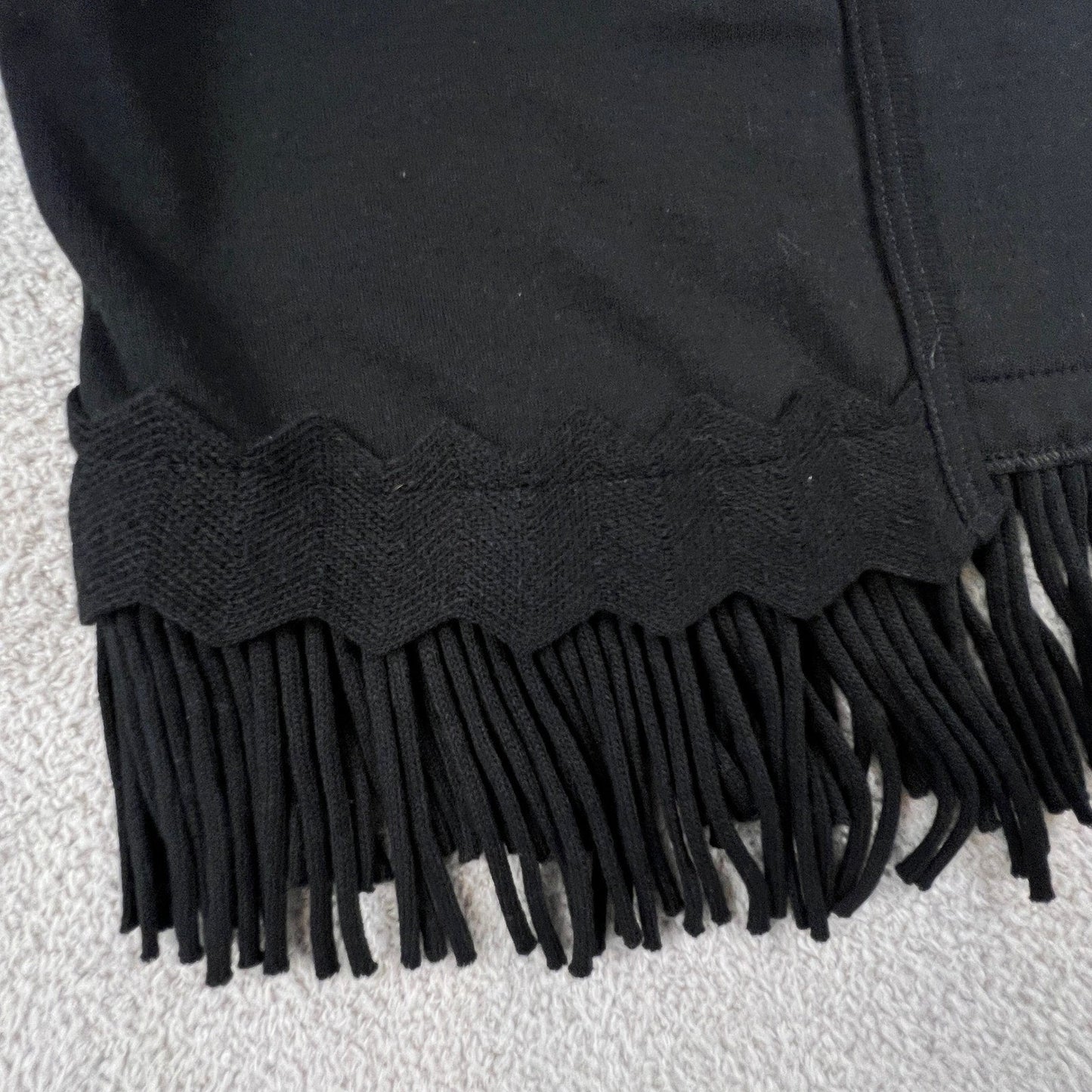 Fringe Knit Vest Women Small Black Open Front Boho Western Festival