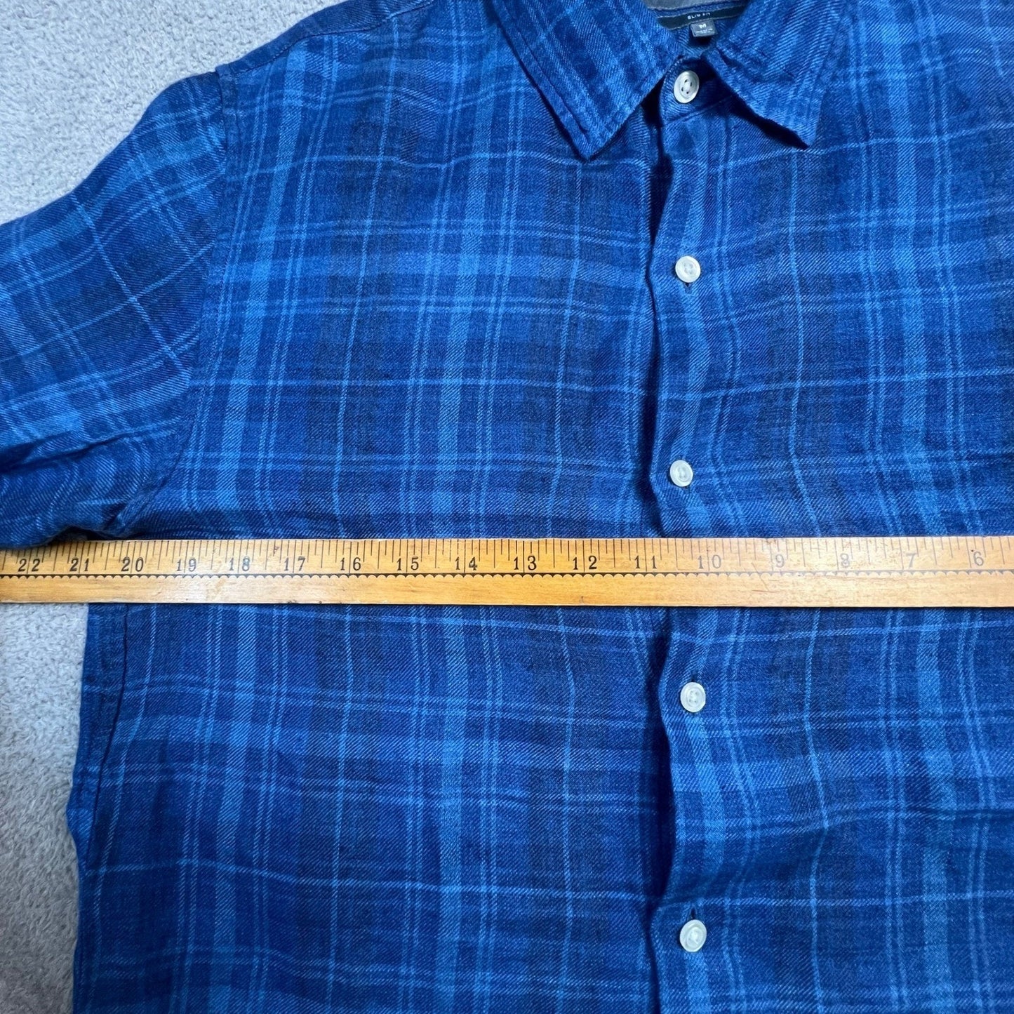 Bonobos Mens Slim Fit Shirt Medium 100% Linen Plaid Button Down Blue Classic