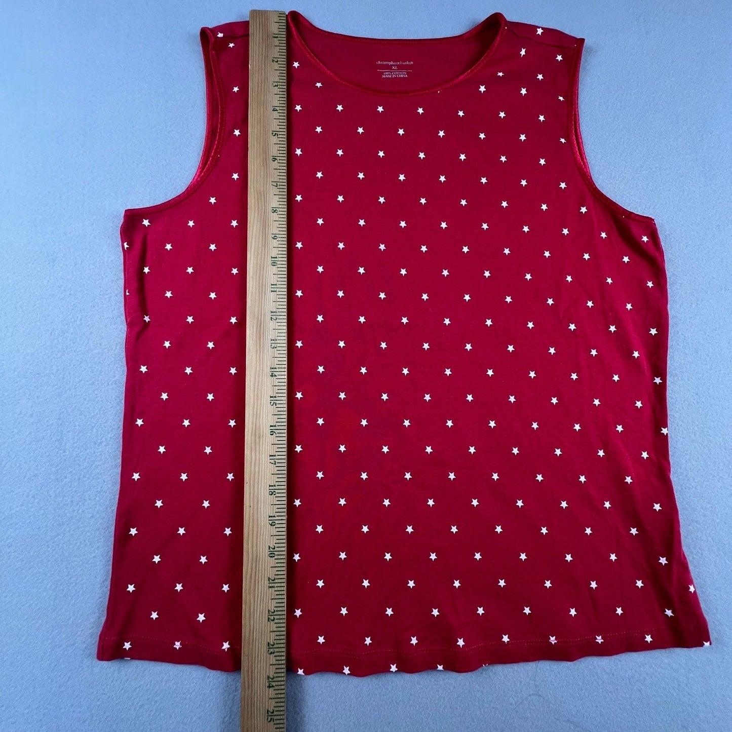 Patriotic Tank Top XL Red Star Print Cotton Casual American Christopher & Banks