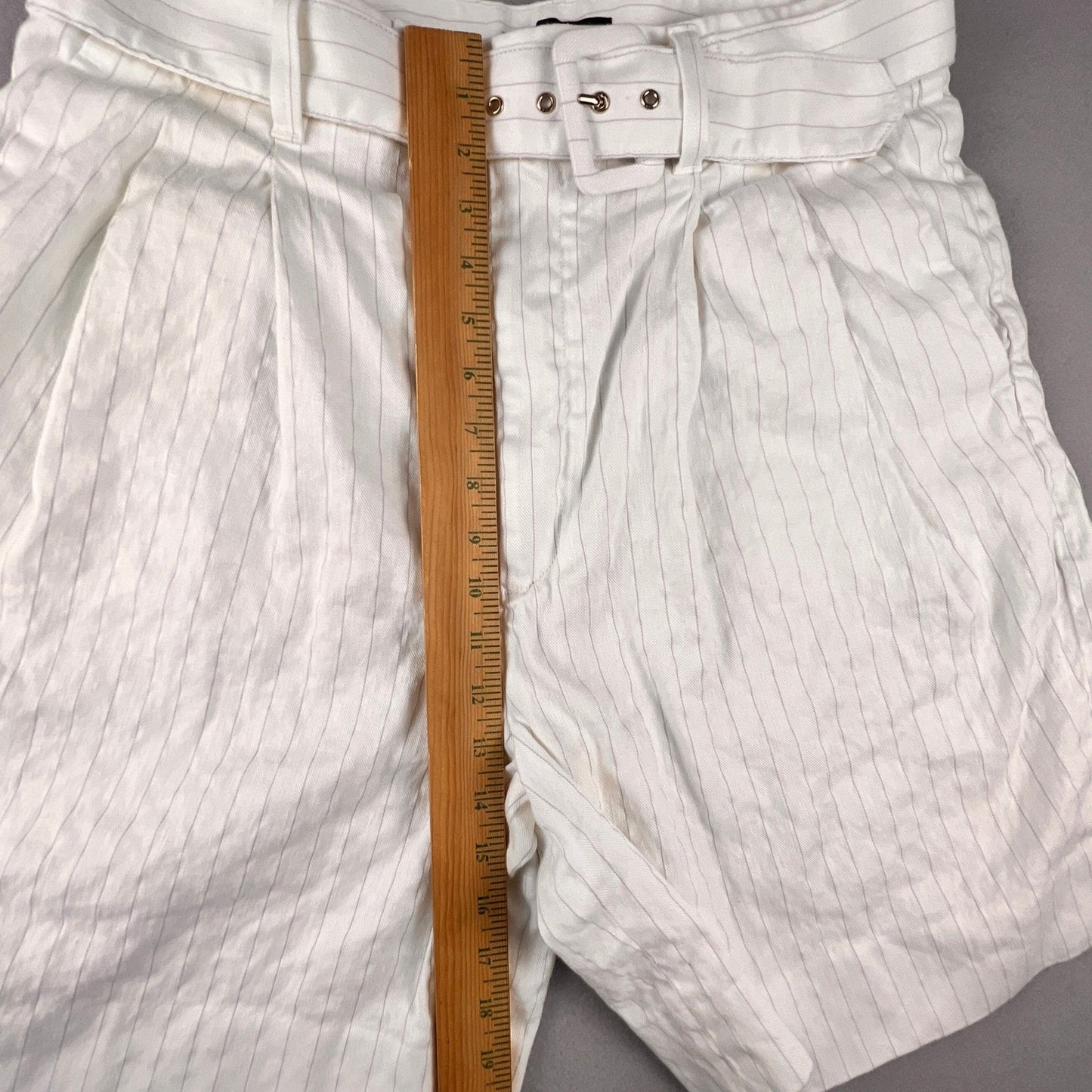 Banana Republic Belted Shorts Women's 12 Pinstripe Linen Blend Pleated Summer