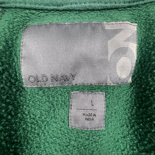 Y2K Old Navy Track Jacket Mens Large Green Striped Full Zip Fleece Retro