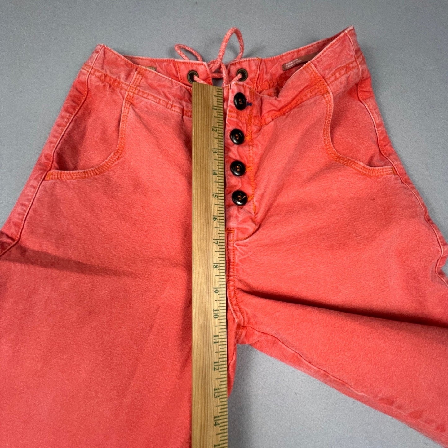 Pilcro Pants Women 27 Coral Wide Leg Button Fly Lace Up Back Boho Anthropologie