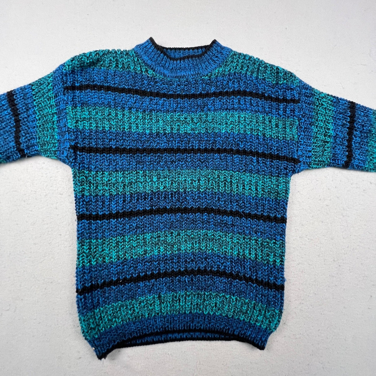 Credentials Striped Sweater Womens Large Blue Teal Black Vintage Knit Retro 90s