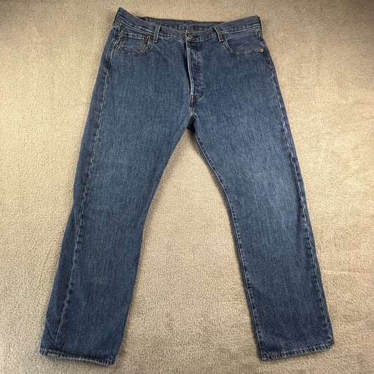 Levis 501 Original Fit Mens Jeans Blue Straight Leg Denim W40 L32 Classic Biker