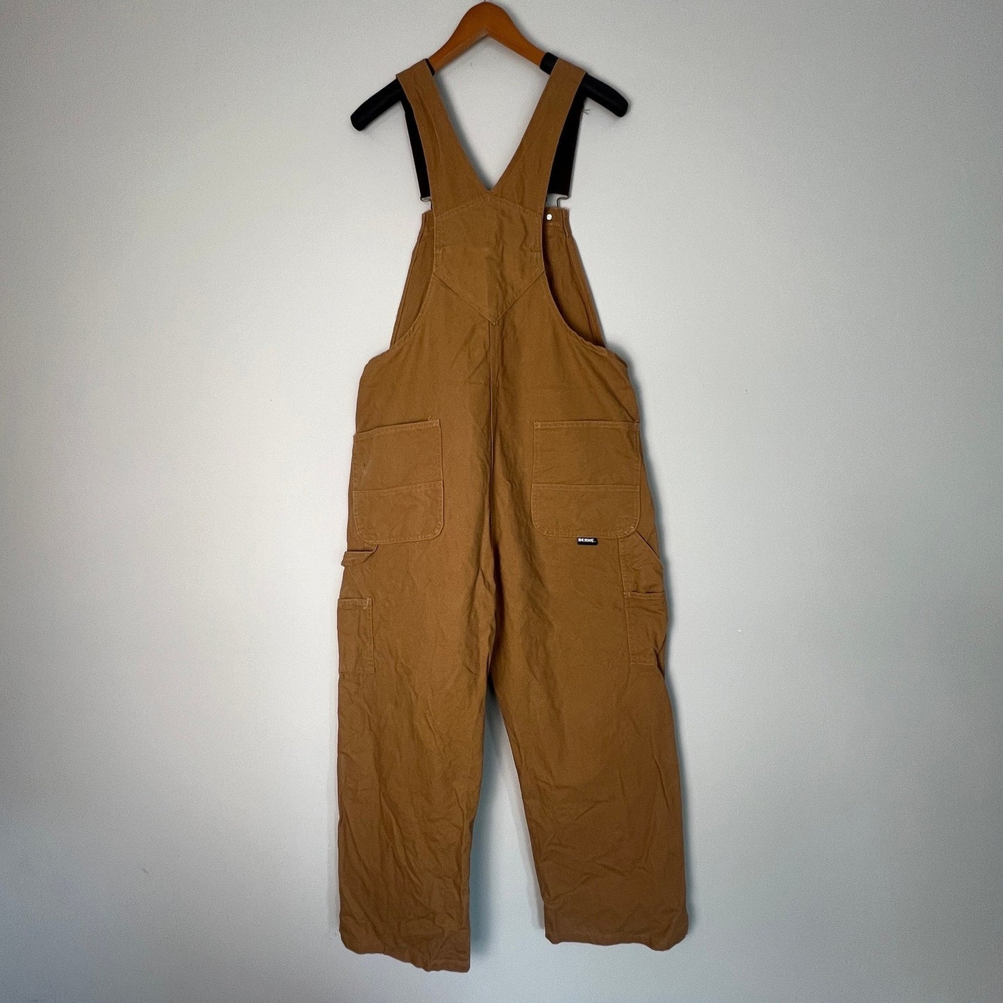 Berne Bib Overalls Mens 38x30 Cotton Duck Canvas Workwear Dble Knee Rugged Brown