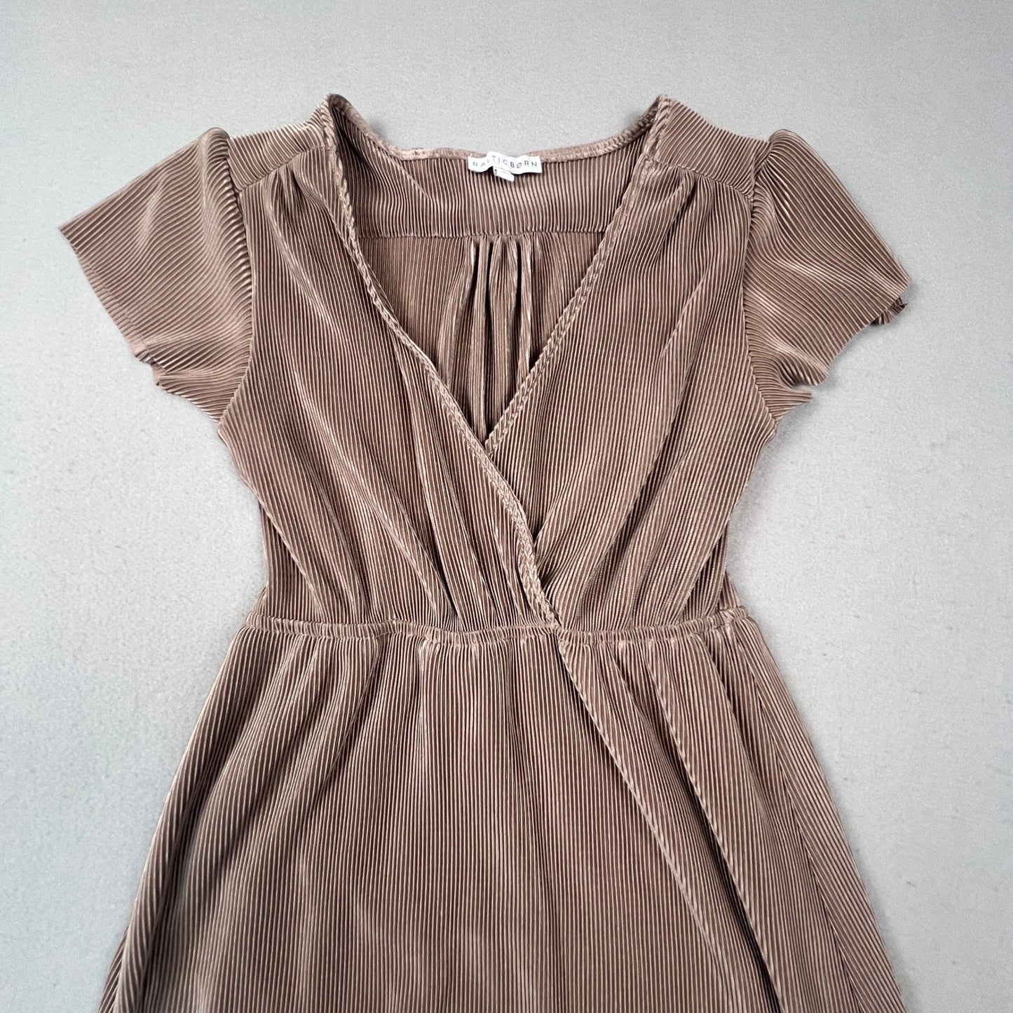 Baltic Born Maxi Dress Women S Taupe Pleated Wrap V-Neck Formal Gown Bridal