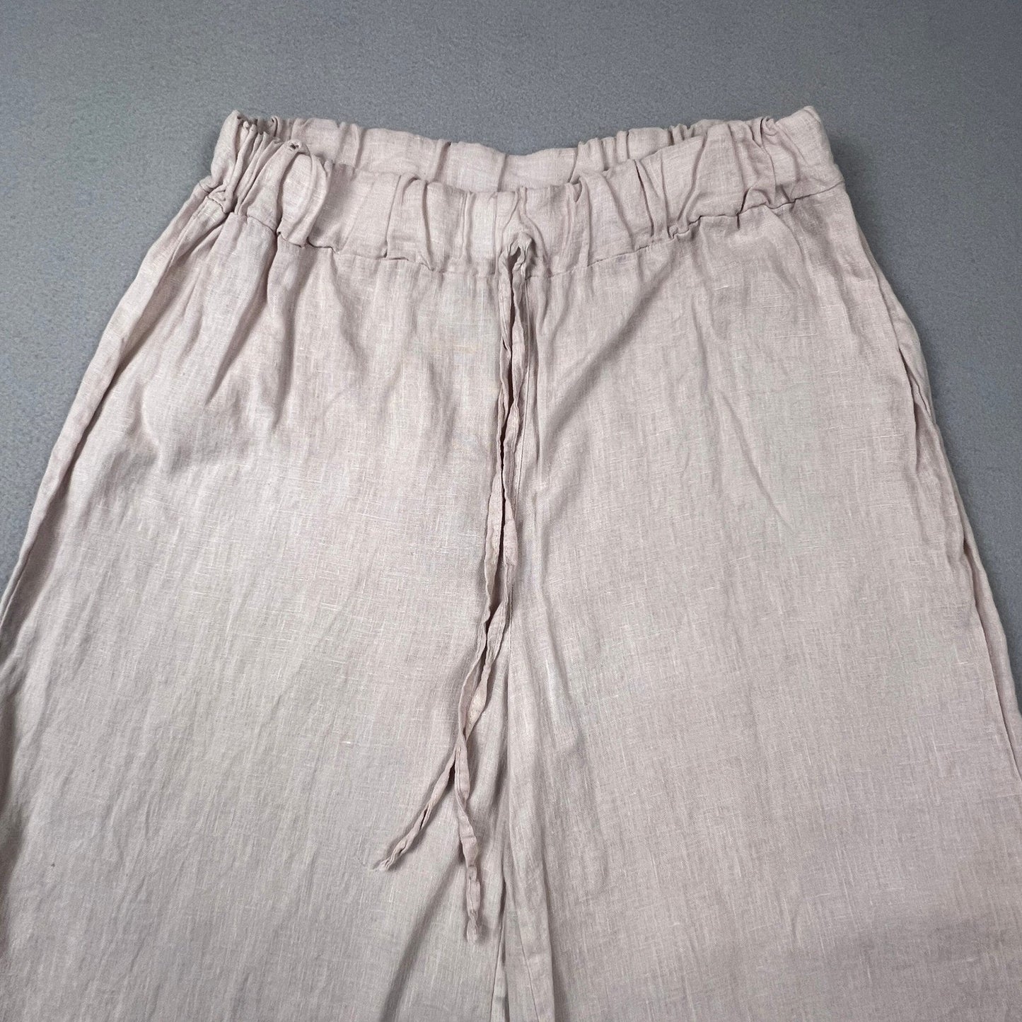 Meo Meli Linen Wide Leg Pants Womens OS Pink Drawstring Side Slit Made in Italy