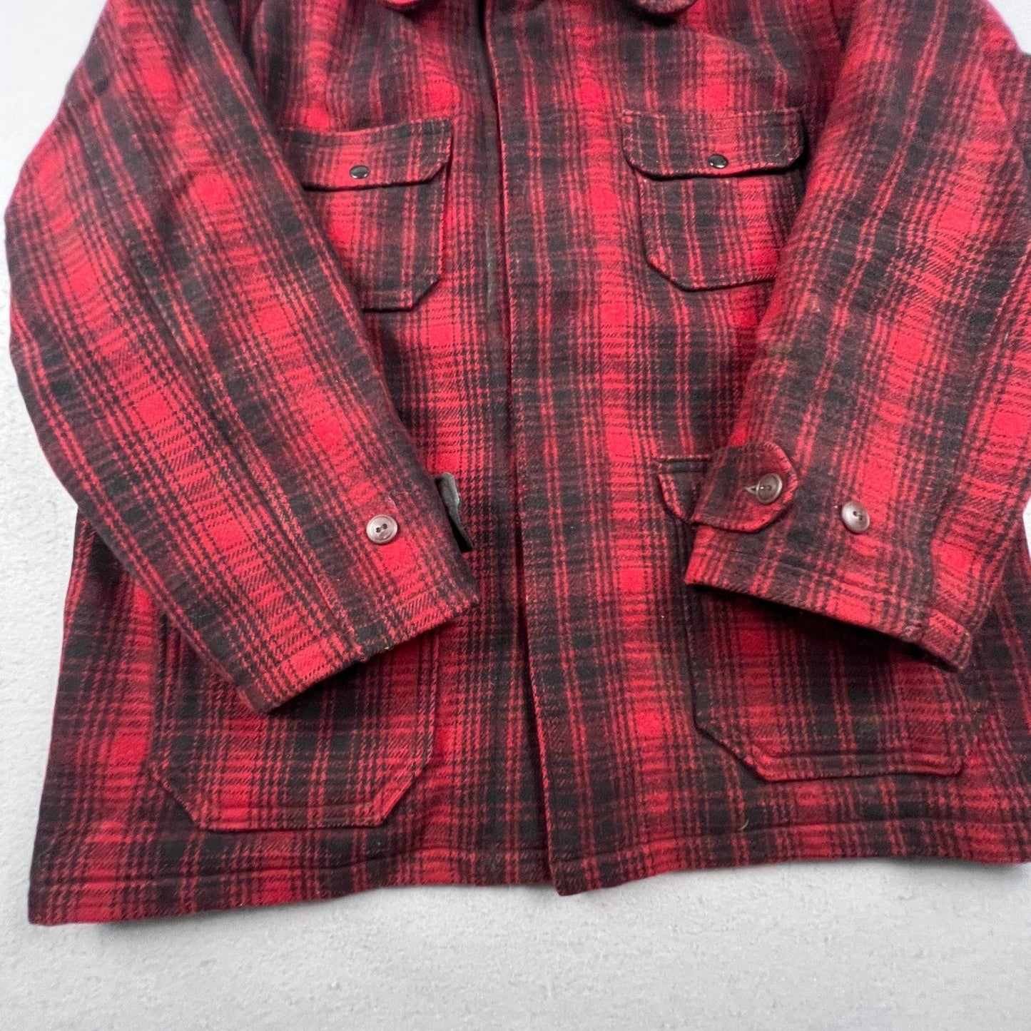 Vintage Woolrich Wool Plaid Hunting Jacket Mens 46 Red Mackinaw Coat Outdoor