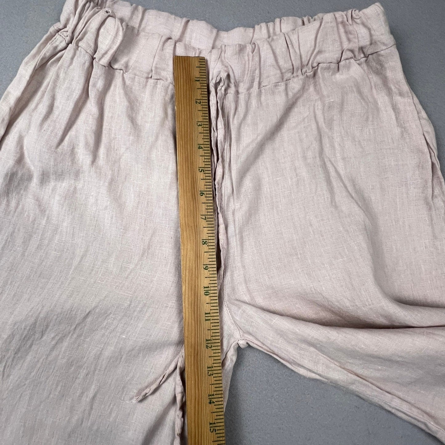 Meo Meli Linen Wide Leg Pants Womens OS Pink Drawstring Side Slit Made in Italy