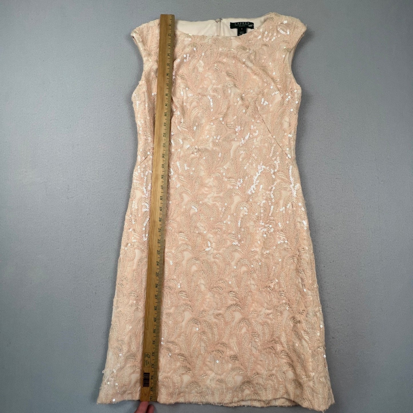 Lauren Ralph Lauren Sheath Dress Womens 8 Sequin Lace Cocktail Party Formal