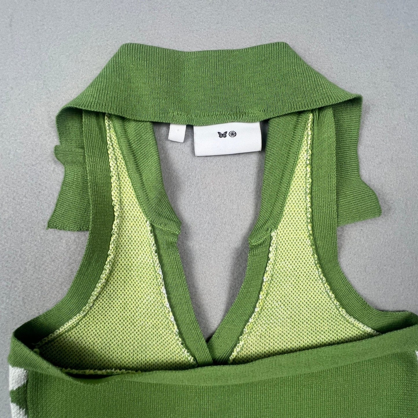 Daisy Street Halter Knit Top Womens Small Green Floral Button Front Retro Y2K