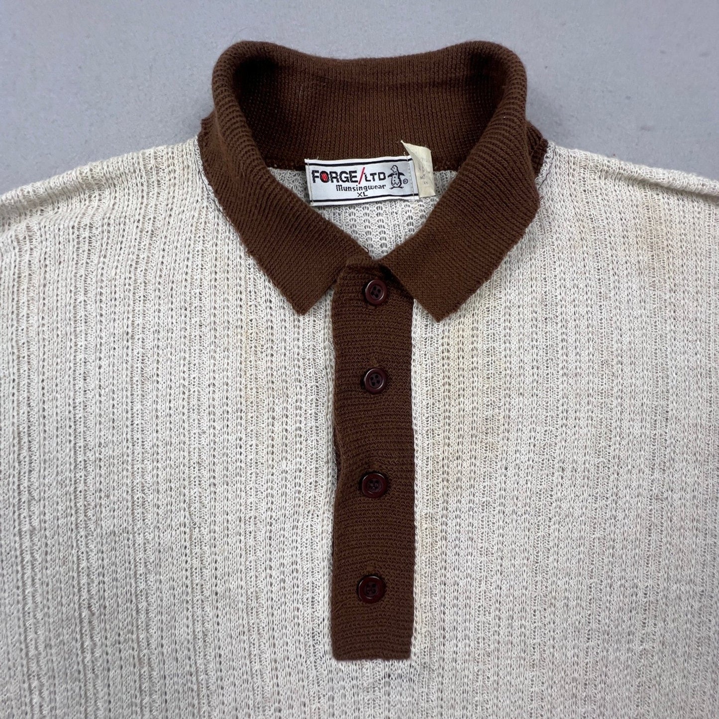 Forge Ltd Munsingwear Knit Polo Mens XL Paper Thin Linen Blend Vintage Retro