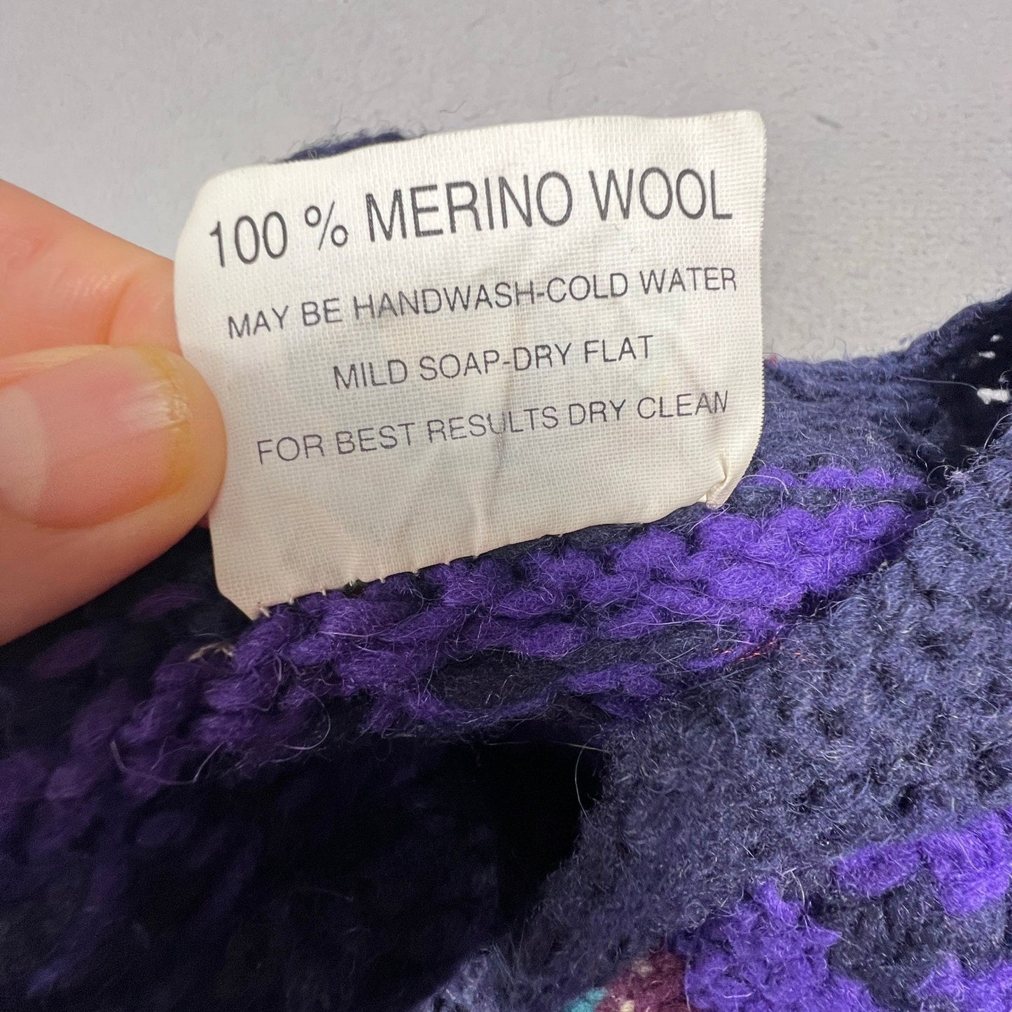 Rainbow Crafts Cardigan Mens L Purple Merino Wool Geometric Knit Ecuador Boho