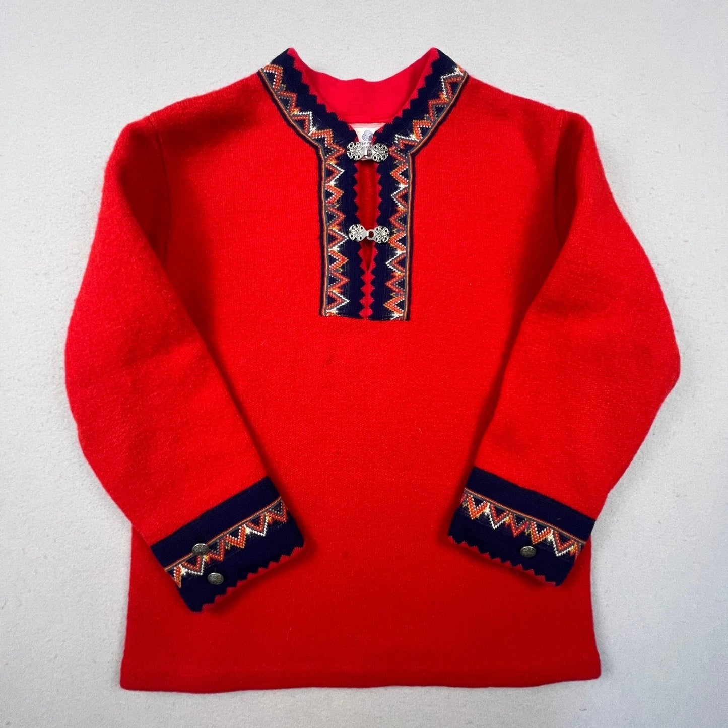 Nordmann Trikotasje Wool Sweater Womens 38 Nordic Clasps Folk Pullover Norway