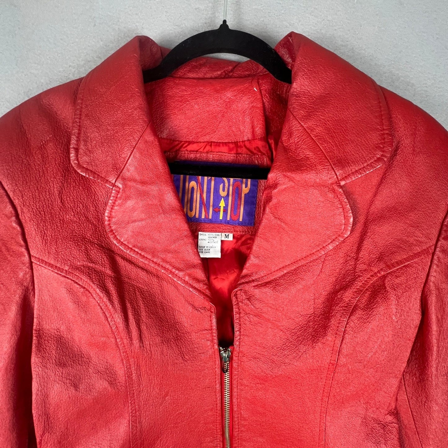 VTG 80s Don't Stop Leather Jacket Women Medium Red Zip Vintage Biker Chic Retro